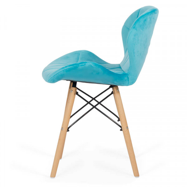 Трапезен стол в цвят тюркоаз.