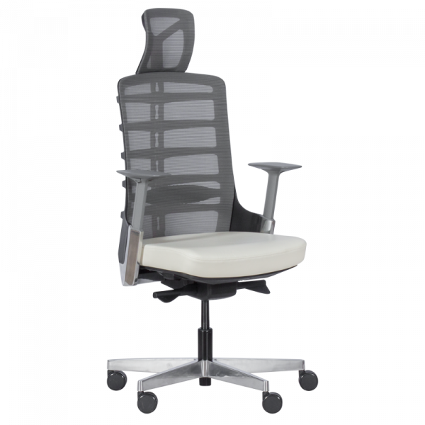 ДИРЕКТОРСКИ СТОЛ ALBERTO МЕШ + ЕСТЕСТВЕНА КОЖА БЯЛ